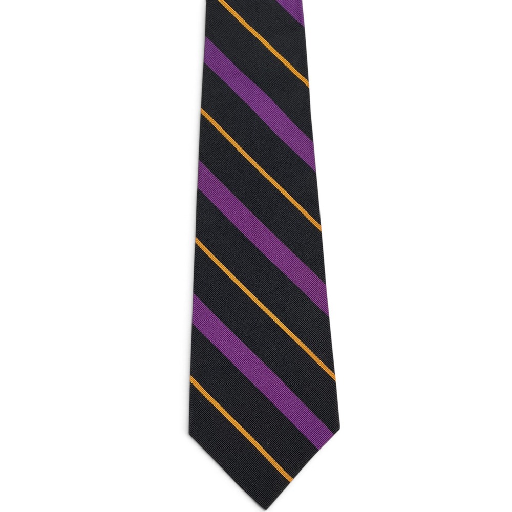 VTG Polo Ralph Lauren Men's Silk Tie Purple Black Gold Striped Regimental